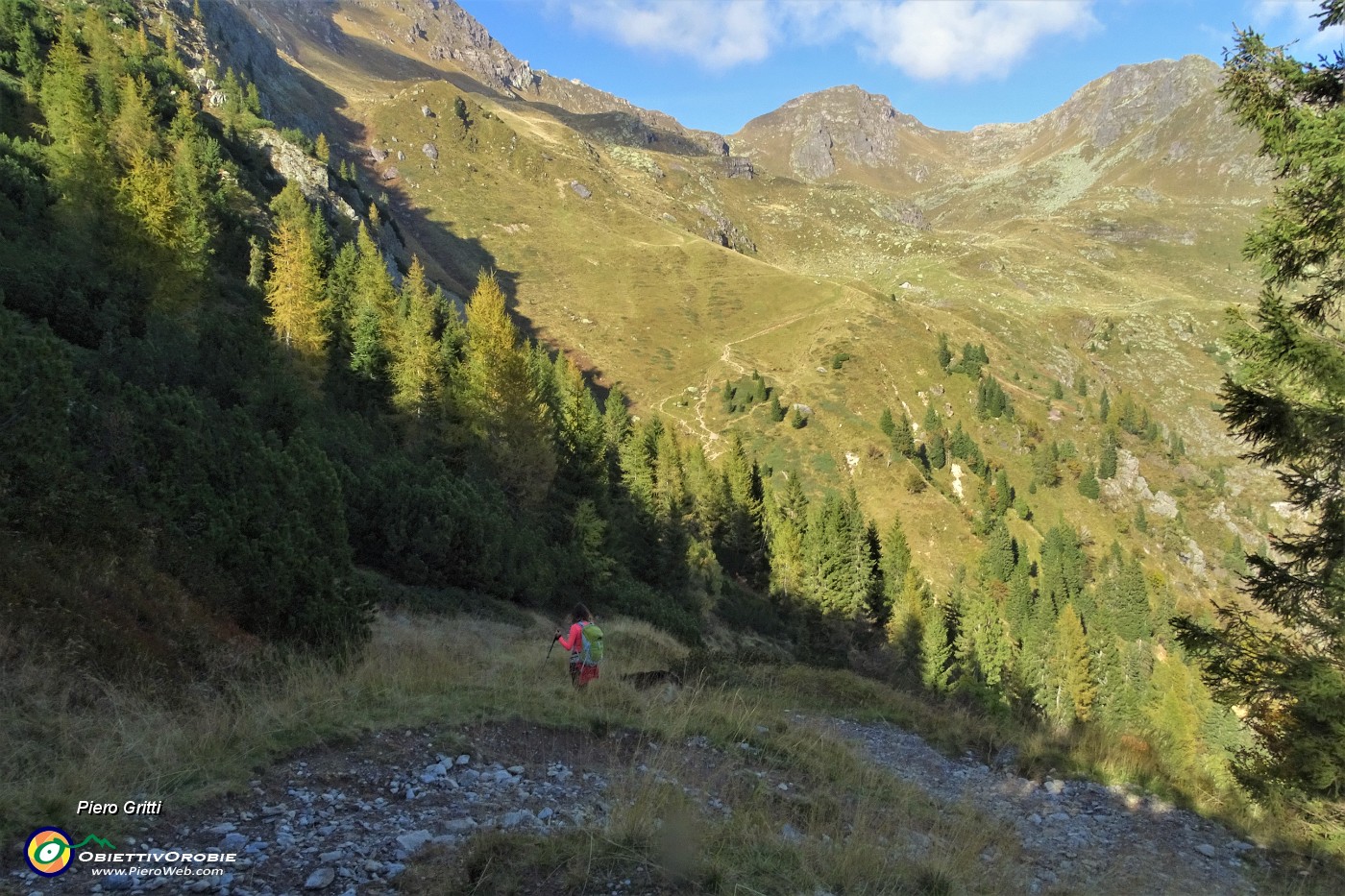 89 Dal sent. 217 dei Tre Pizzi vista sul sent. 215 per il Passo di Mezzeno-Laghi Gemelli.JPG